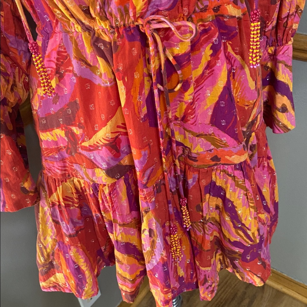 FARM Rio Banana Juice red, orange & brown long sleeve Cotton Minidress size S - Picture 10 of 12